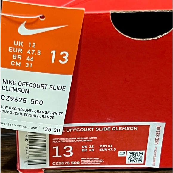 NWT NIKE CLEMSON UNIVERSITY TIGERS OFF-COURT SLIDES PURPLE/ORANGE/ WHITE SIZE 13 - Picture 4 of 9